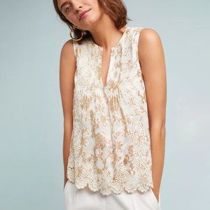 Anthropologie Moulinette Soeurs Gold Embroidery Skylar Shine Blouse Tank